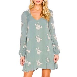 Free People Emma Embroidered Sage Dress